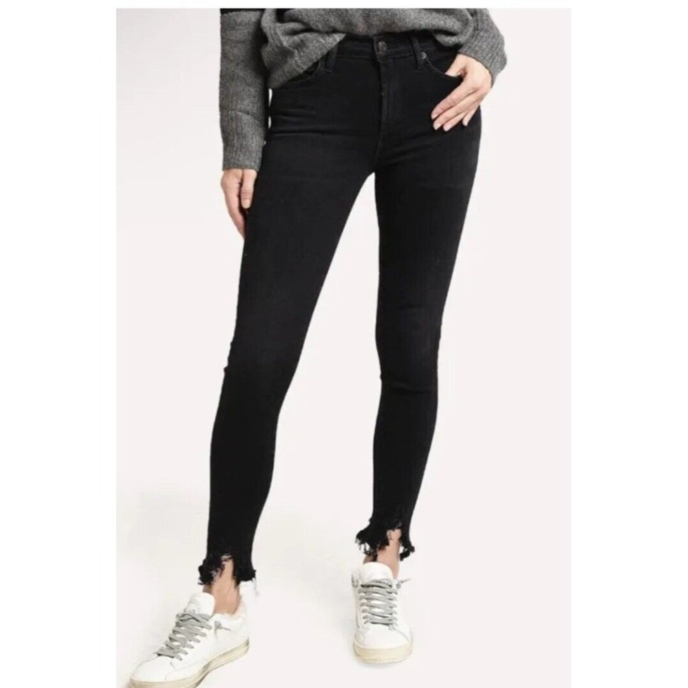 AGOLDE Sophie Mid Rise Skinny Ankle Raw Jeans Black Shout A123B-1158 Size 26